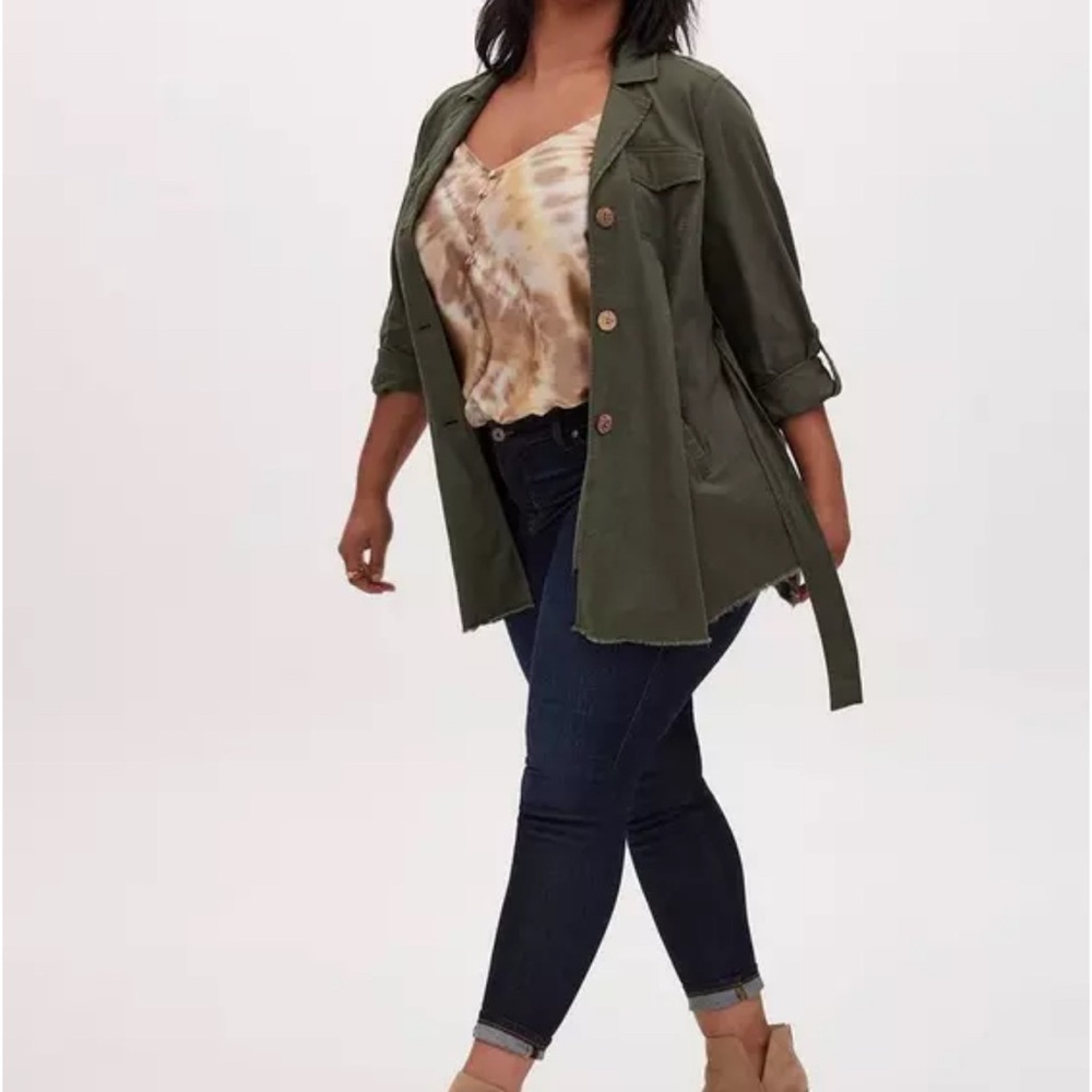 Torrid Army Green Linen Blend Button Front Shirt Jacket NO BELT Plus Size 0X 12 - Picture 4 of 15